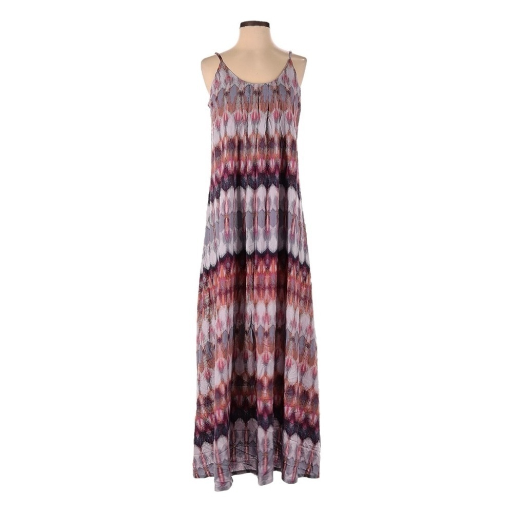 Nicole Miller New York NWT Purple Pink Ikat Boho Maxi Dress S Sleeveless Rayon